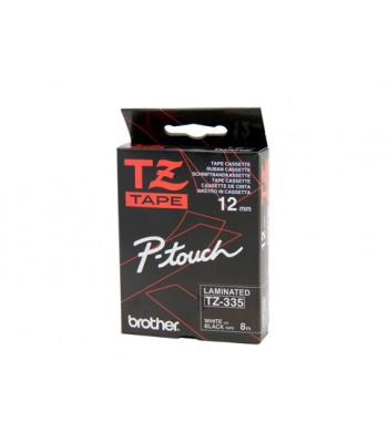 Brother Genuine 12mm White Text on Black Tape - 8 metres